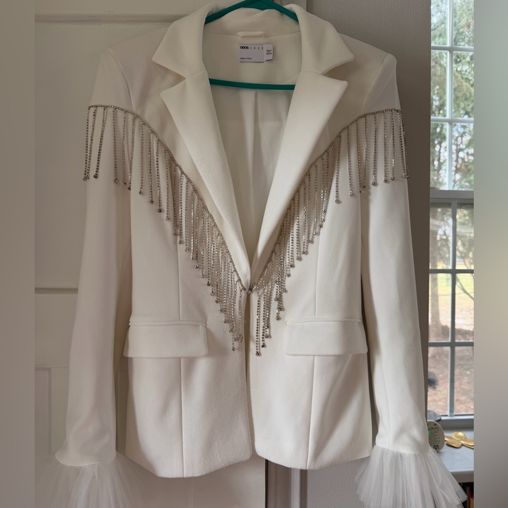 ASOS LUXE Fitted Blazer with Diamante fringe detailing - size 6 - Picture 3 of 9